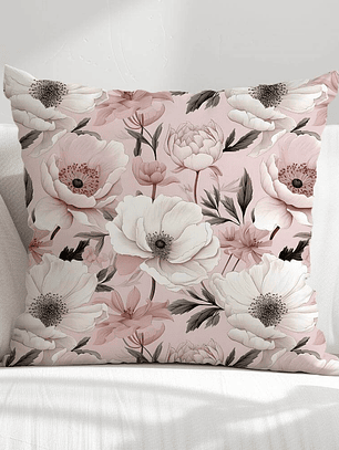 FUNDA DE COJIN FLORES BLANCAS Y ROSADAS