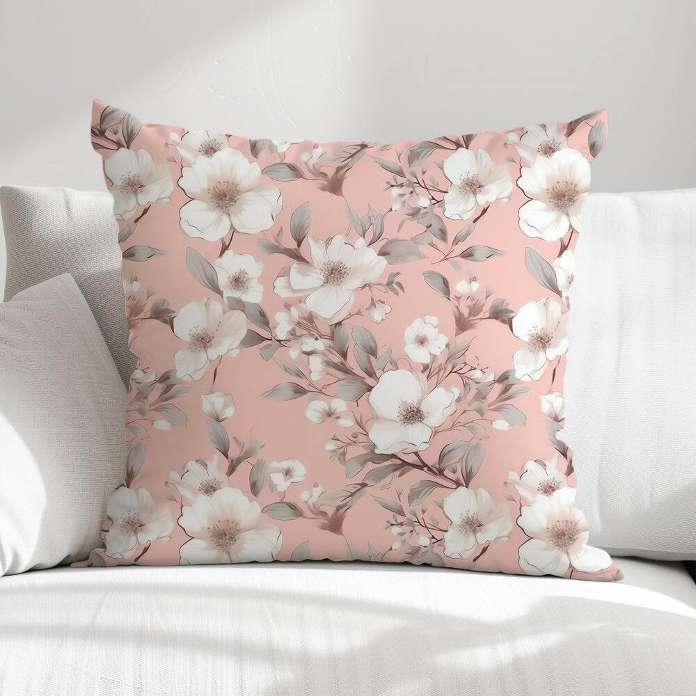 FUNDA DE COJIN FLORES PEQUEÑAS FONDO ROSADO 1