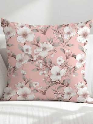 FUNDA DE COJIN FLORES PEQUEÑAS FONDO ROSADO