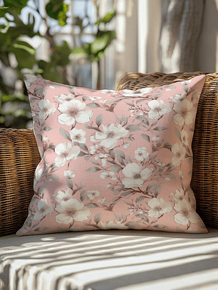 FUNDA DE COJIN FLORES PEQUEÑAS FONDO ROSADO