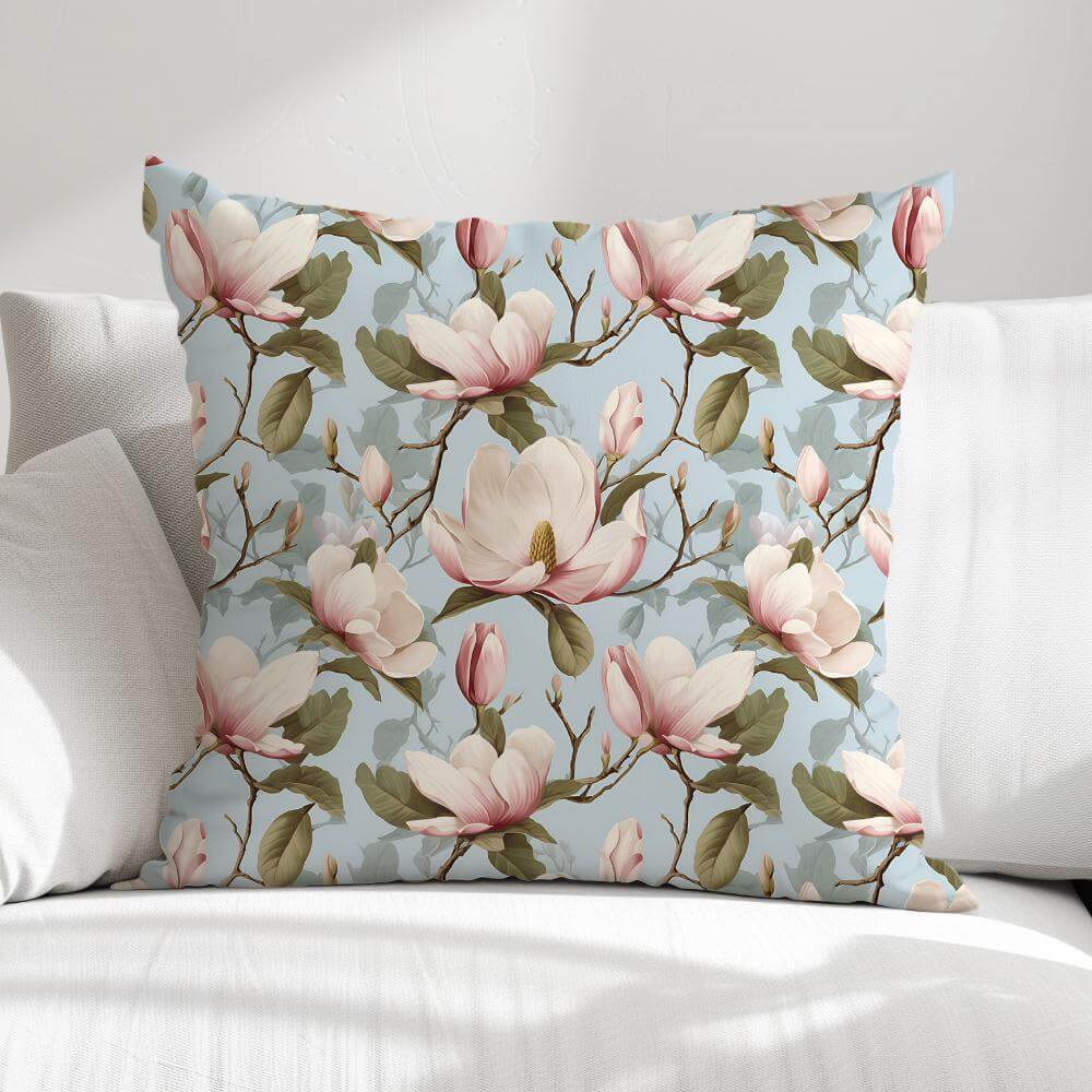 FUNDA DE COJIN FLORES BLANCAS FONDO CELESTE 1