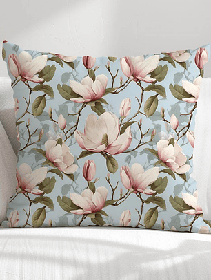 FUNDA DE COJIN FLORES BLANCAS FONDO CELESTE