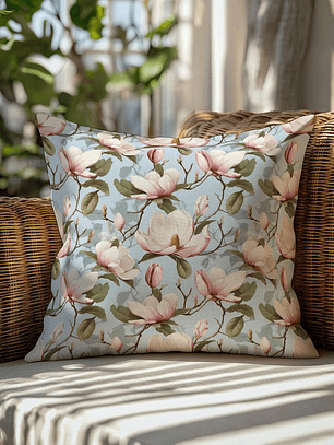 FUNDA DE COJIN FLORES BLANCAS FONDO CELESTE