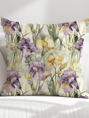 FUNDA DE COJIN FLORES AMARILLAS Y MORADAS