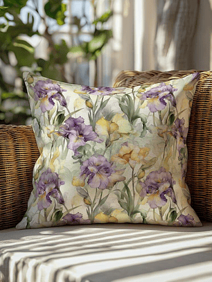 FUNDA DE COJIN FLORES AMARILLAS Y MORADAS