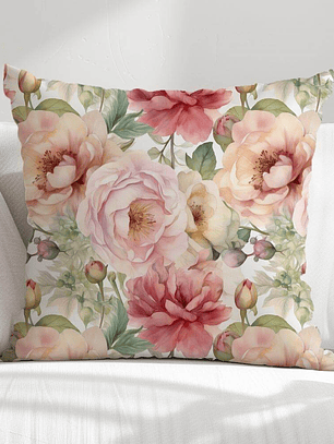 FUNDA DE COJIN FLORES ACUARELA