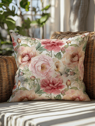 FUNDA DE COJIN FLORES ACUARELA