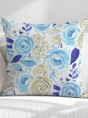 FUNDA DE COJIN FLORES CELESTE Y AZUL