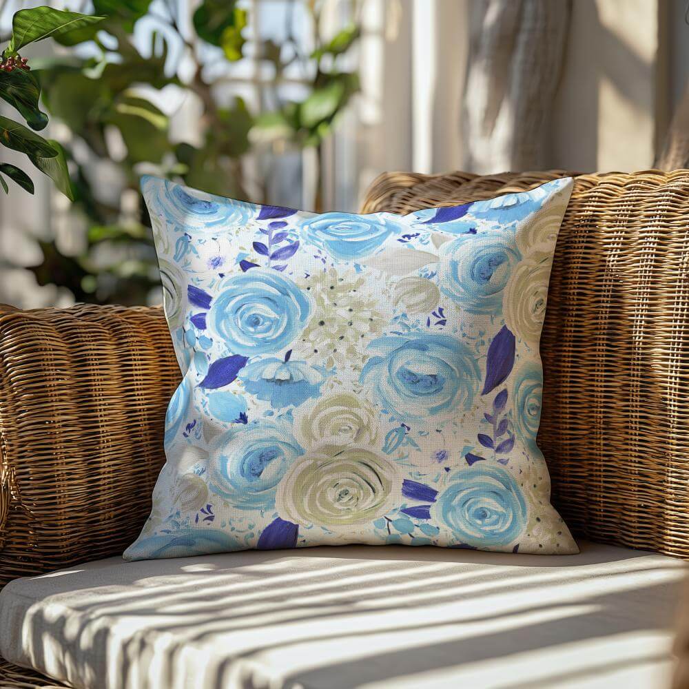 FUNDA DE COJIN FLORES CELESTE Y AZUL 2