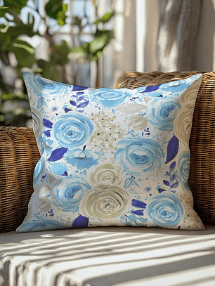 FUNDA DE COJIN FLORES CELESTE Y AZUL