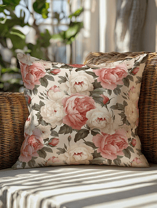 FUNDA DE COJIN ROSAS FONDO AMARILLO CLARO