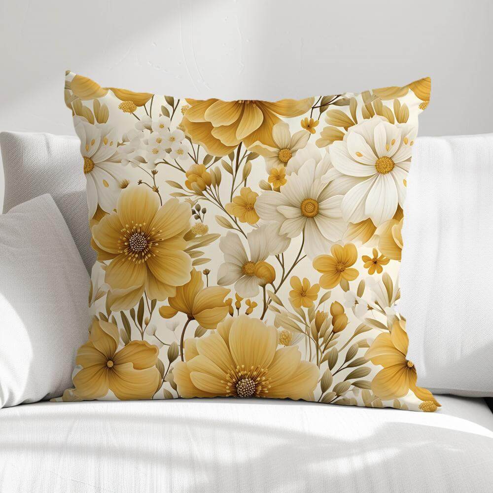 FUNDA DE COJIN FLORES AMARILLAS Y BLANCAS 1