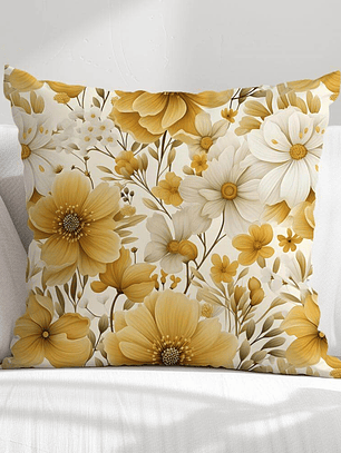 FUNDA DE COJIN FLORES AMARILLAS Y BLANCAS