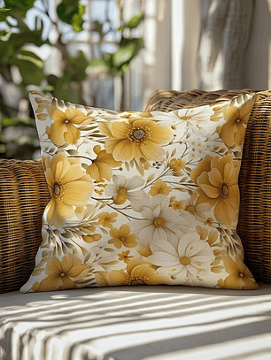 FUNDA DE COJIN FLORES AMARILLAS Y BLANCAS