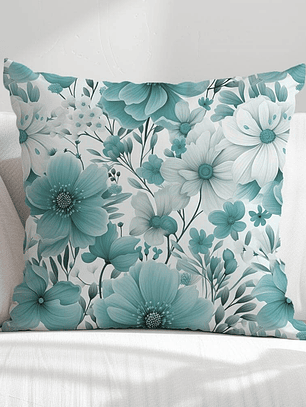FUNDA DE COJIN FLORES TONOS TURQUESA