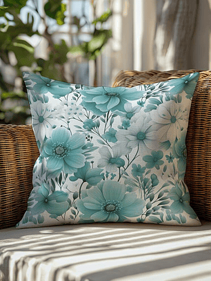 FUNDA DE COJIN FLORES TONOS TURQUESA