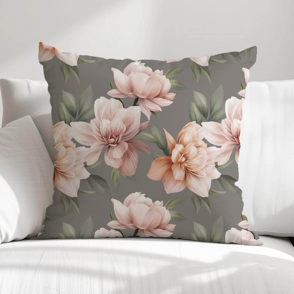 FUNDA DE COJIN FLORES FONDO GRIS 1