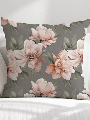 FUNDA DE COJIN FLORES FONDO GRIS