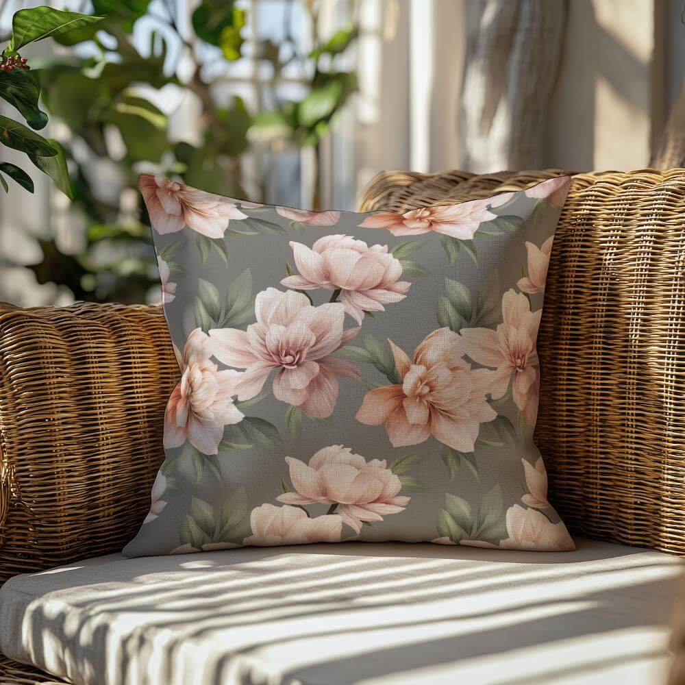 FUNDA DE COJIN FLORES FONDO GRIS 2