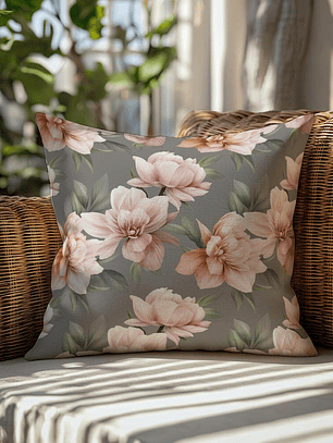 FUNDA DE COJIN FLORES FONDO GRIS