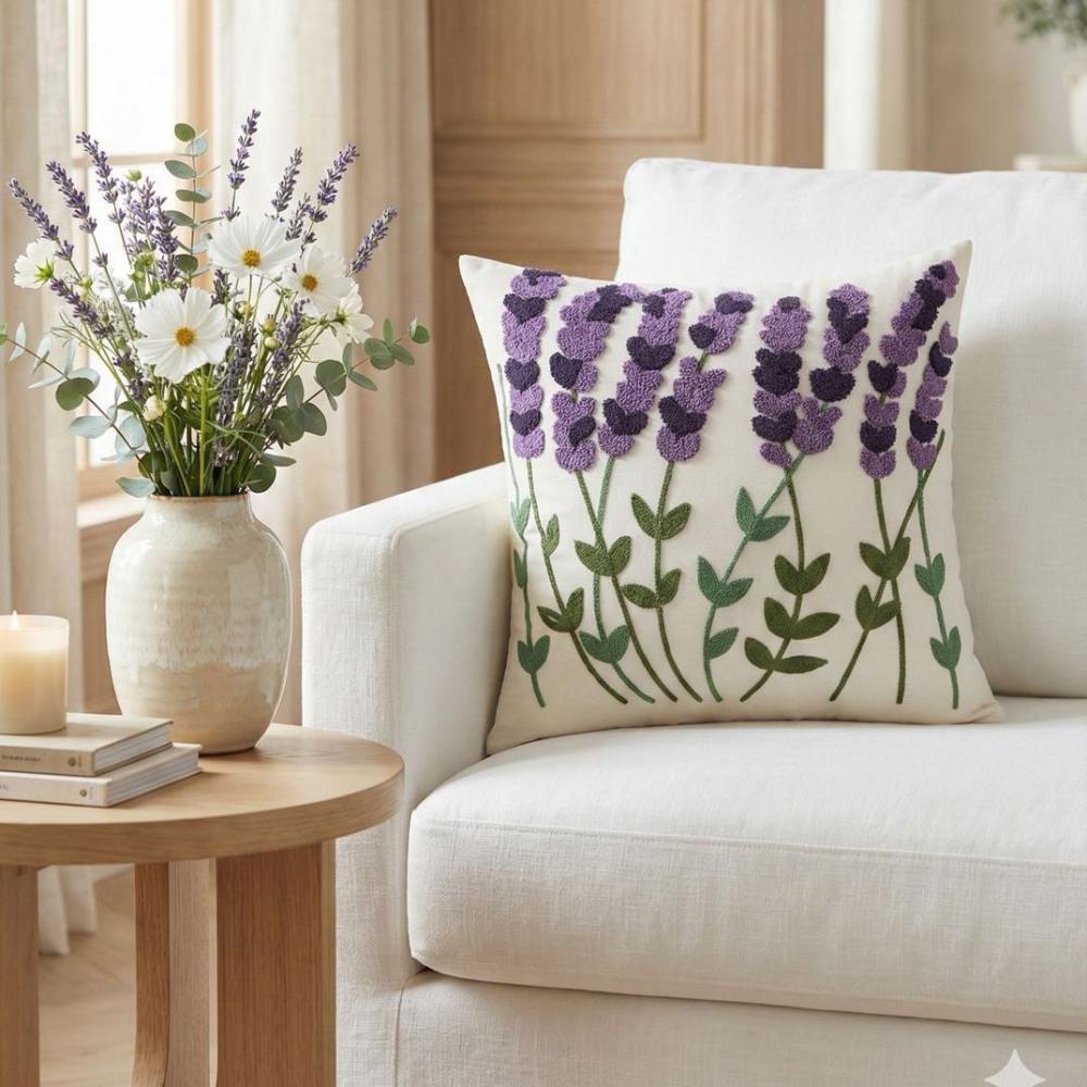 PACK 2 FUNDAS DE COJINES BORDADAS FLOR LAVANDA 1