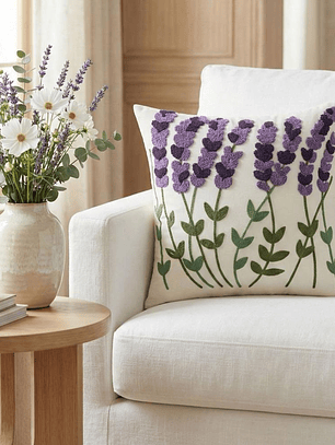 PACK 2 FUNDAS DE COJINES BORDADAS FLOR LAVANDA