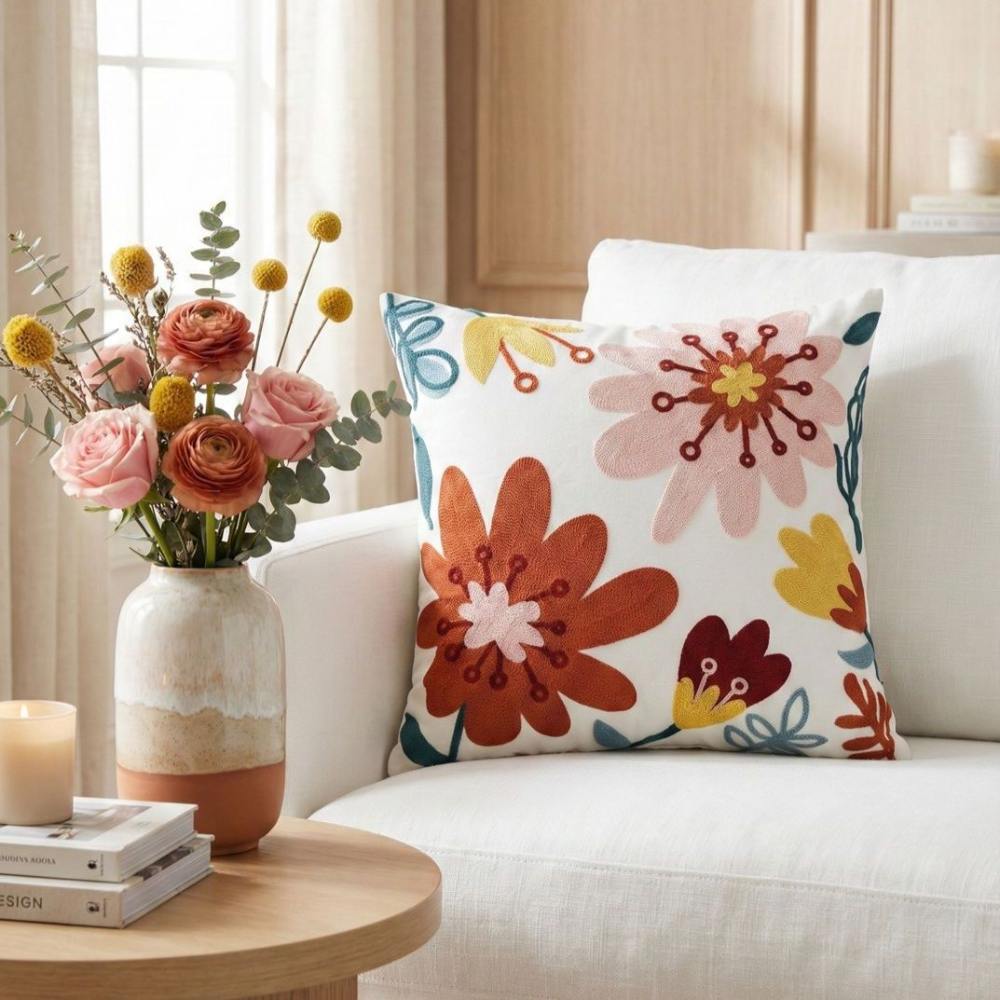 PACK 2 FUNDAS DE COJINES BORDADAS FLORES ABSTRACTAS 1