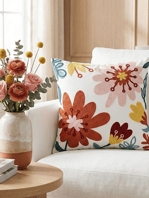 PACK 2 FUNDAS DE COJINES BORDADAS FLORES ABSTRACTAS