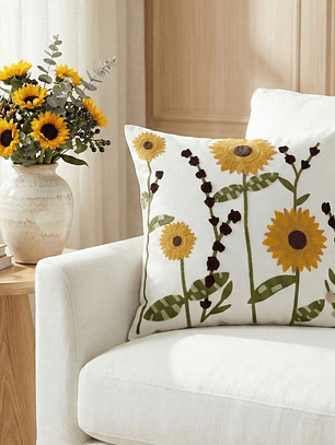 PACK 2 FUNDAS DE COJINES BORDADAS FLORES ALTAS AMARILLA