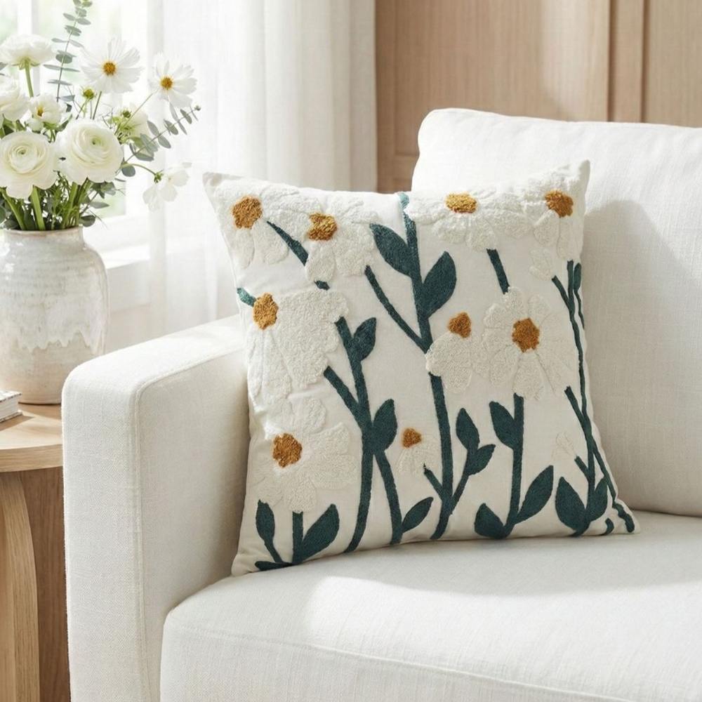 PACK 2 FUNDAS DE COJINES BORDADAS FLORES BLANCAS 3