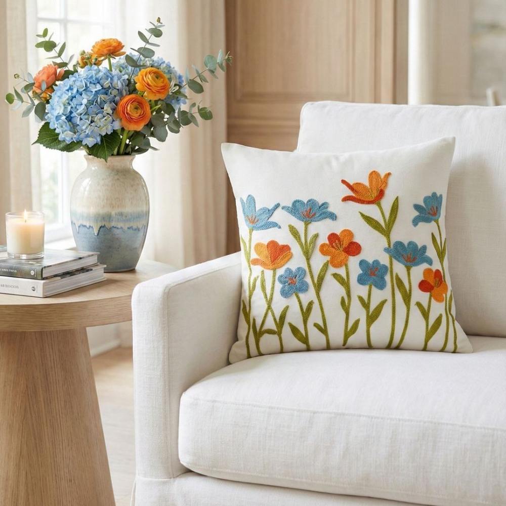 PACK 2 FUNDAS DE COJINES BORDADAS FLORES SILVESTRES 3