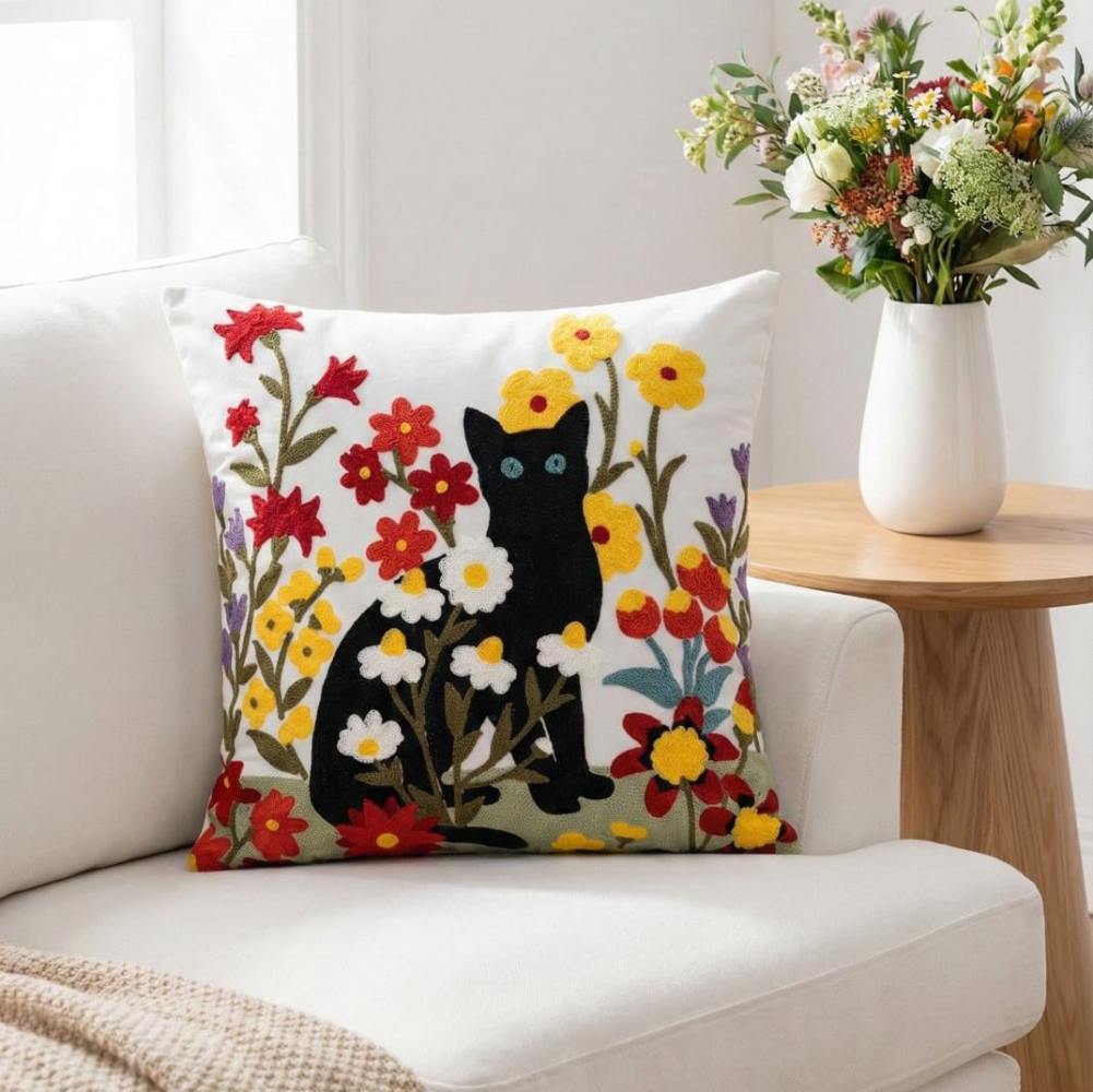 PACK 2 FUNDAS DE COJINES BORDADAS GATO NEGRO 3