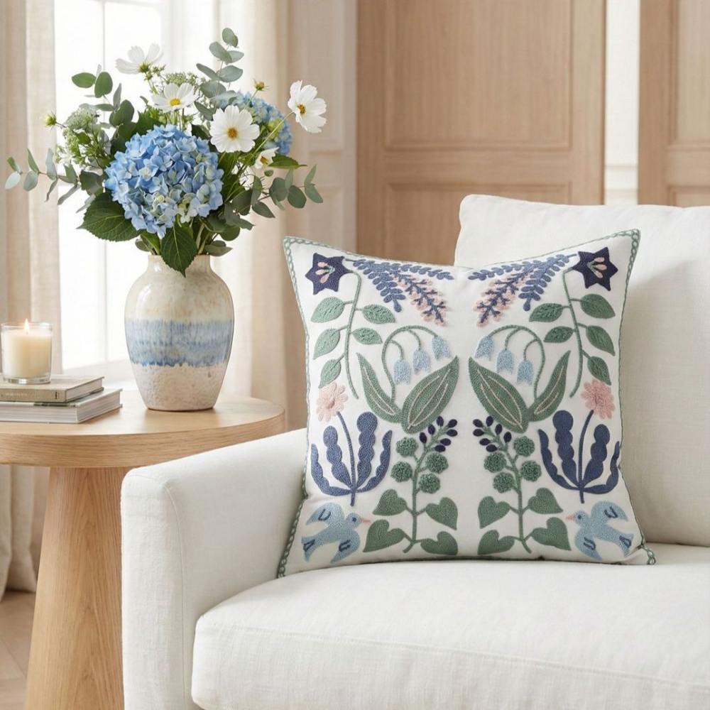 PACK 2 FUNDAS DE COJINES BORDADAS HOJAS Y RAMAS 3