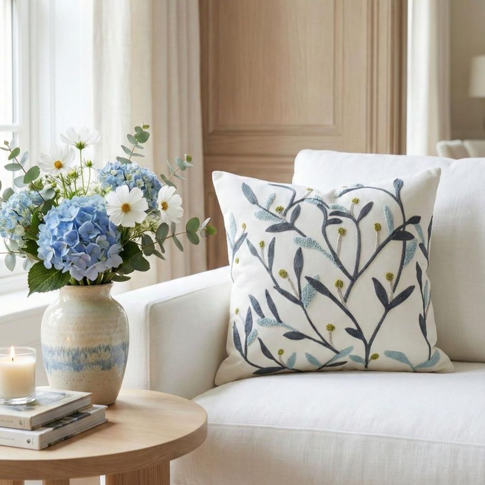 PACK 2 FUNDAS DE COJINES BORDADAS RAMAS CON FLORES 3