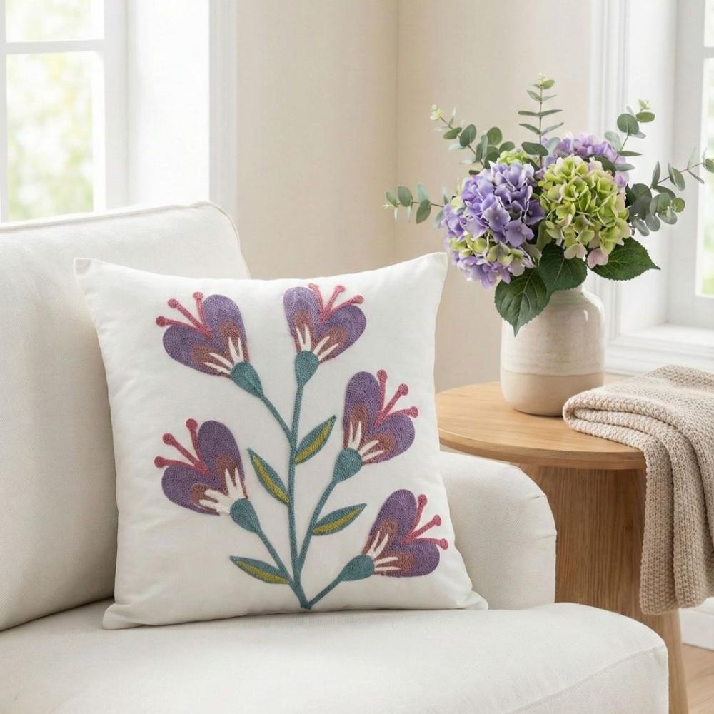 PACK 2 FUNDAS DE COJINES BORDADAS FLOR CORAZON MORADO 2