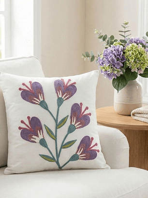 PACK 2 FUNDAS DE COJINES BORDADAS FLOR CORAZON MORADO