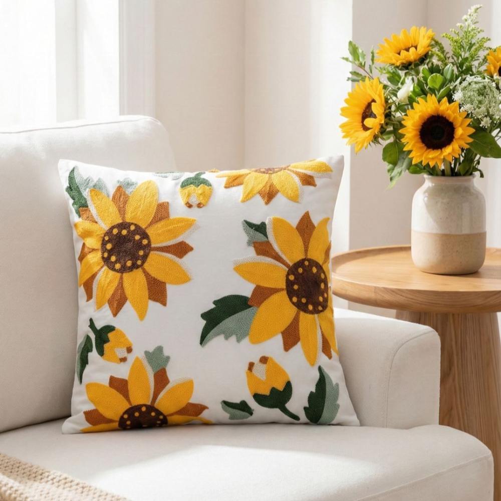 PACK 2 FUNDAS DE COJINES BORDADAS FLORES GRANDES GIRASOL 2