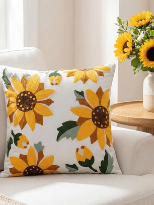 PACK 2 FUNDAS DE COJINES BORDADAS FLORES GRANDES GIRASOL