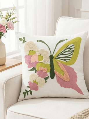 PACK 2 FUNDAS DE COJINES BORDADAS MARIPOSA AMARILLA