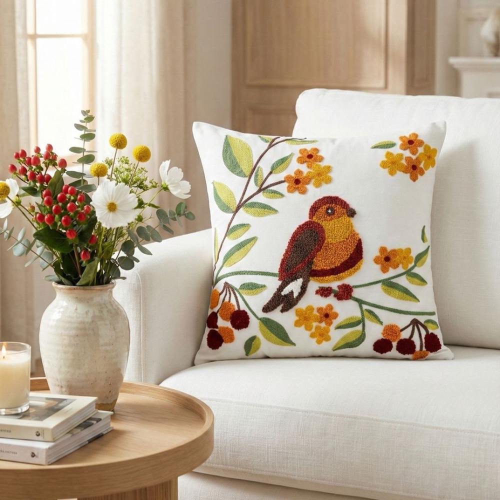 PACK 2 FUNDAS DE COJINES BORDADAS PAJARO SOLO 1