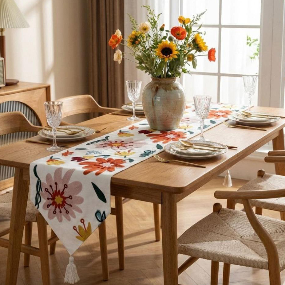 CAMINO DE MESA BORDADO FLORES ABSTRACTAS 1