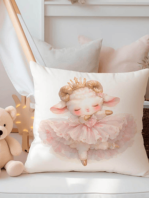 FUNDA DE COJIN INFANTIL CORDERITA BAILARINA