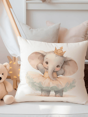 FUNDA DE COJIN INFANTIL ELEFANTITA BAILARINA