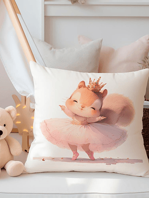 FUNDA DE COJIN INFANTIL ARDILLITA BAILARINA 