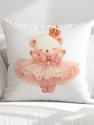 FUNDA DE COJIN INFANTIL OSITA BAILARINA REINA