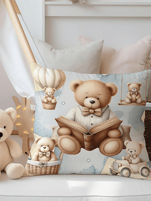 FUNDA DE COJIN INFANTIL OSITO CON LIBRO