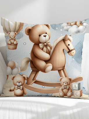 FUNDA DE COJIN INFANTIL OSITO EN CABALLO