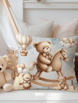 FUNDA DE COJIN INFANTIL OSITO EN CABALLO