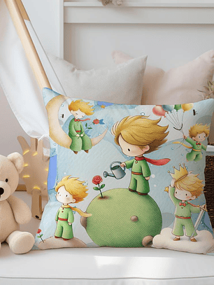 FUNDA DE COJIN INFANTIL PRINCIPITO CON ROSA