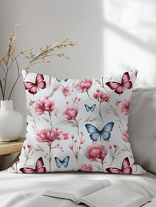 FUNDA DE COJIN MARIPOSAS ROSADAS